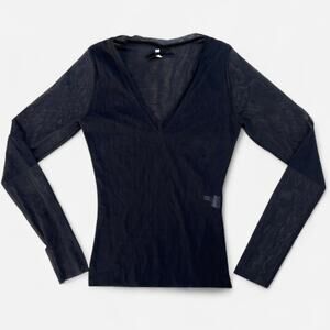 Vintage Y2K Italian Mesh Long Sleeve Stretchy V-neck Top